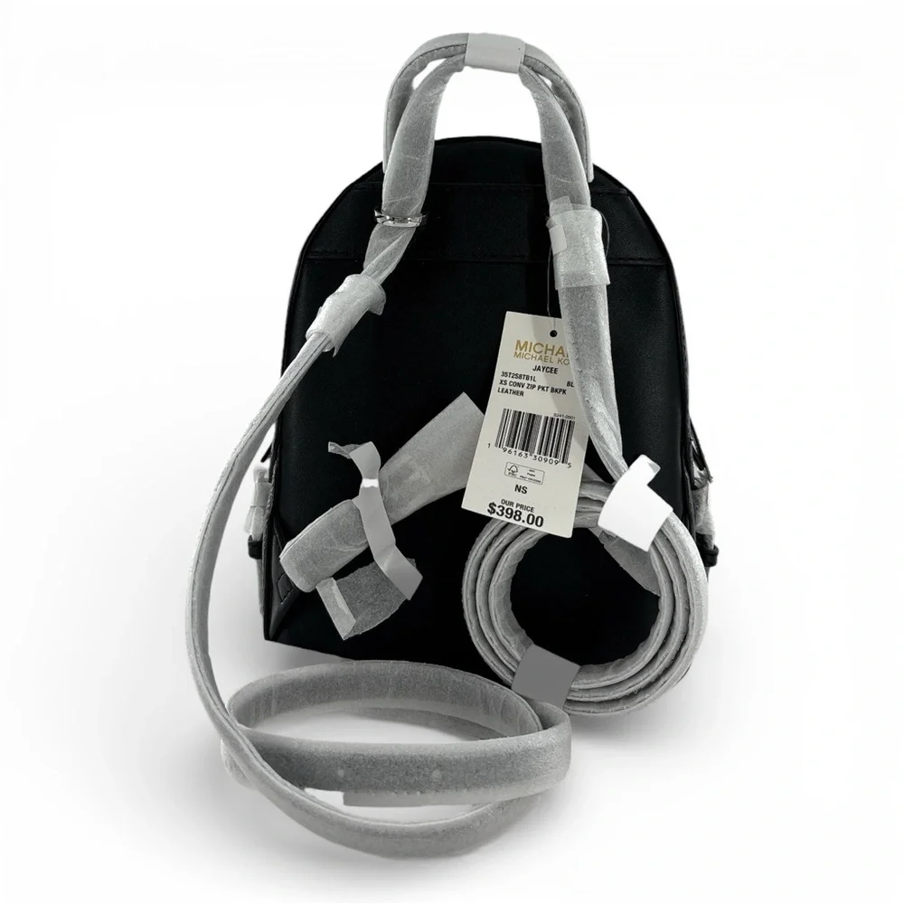 Michael Kors Jaycee XS Black Pebbled Leather Convertible Mini Backpack Crossbody